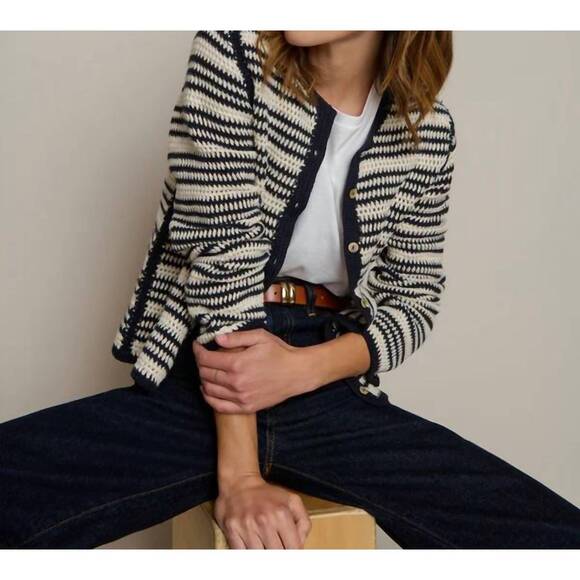 NEW NATION LTD courtney crochet cardigan in seascape stripe - Picture 6 of 7